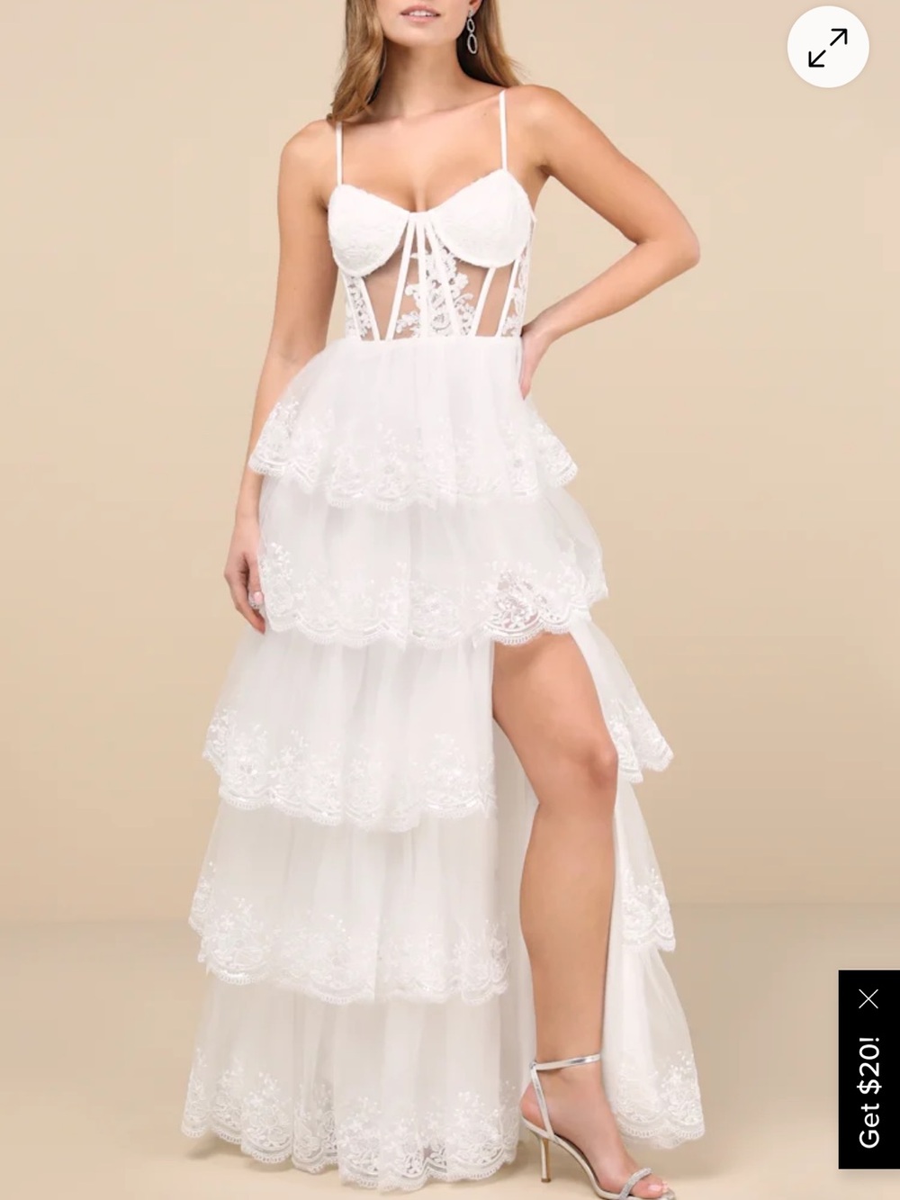 Lulu’s Alluring Sensation White Bridal Tulle Tiered Embroidered Maxi Dress XXS